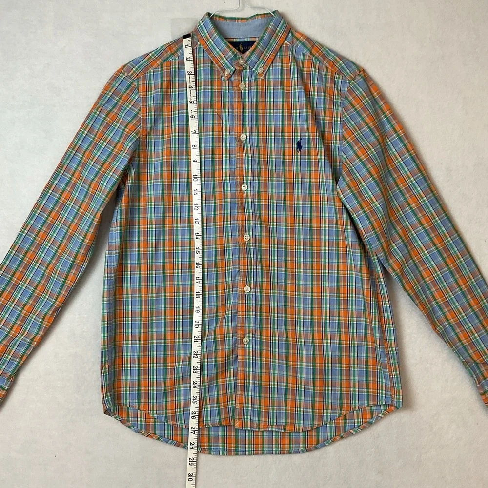 Ralph Lauren Plaid Shirt Boys XL (18-20) Blue‎ Orange Long Sleeve Button Up Down
